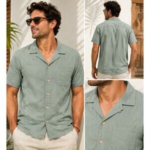 Lanikai Surf Vintage Men's Green Short Sleeve Button Front Shirt NWT Casual Xxl